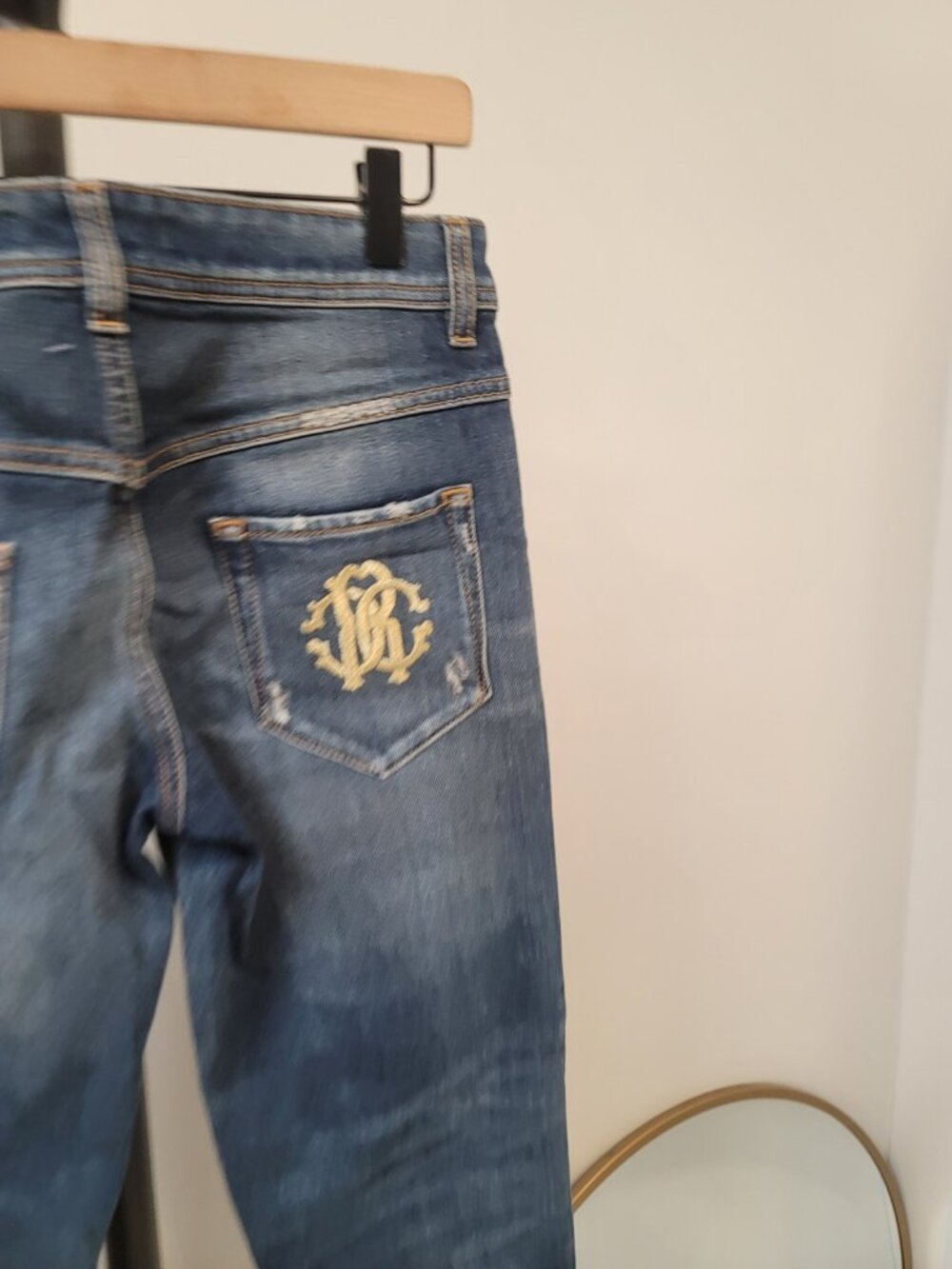 Roberto Cavalli Jeans Womens Slim Blue Stretch Denim Logo Pocket Sz 40 - Picture 5 of 9